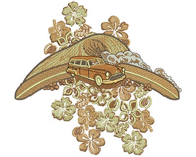 Embroidery Design: Tropical Car and Flowers Lg<br> 6.02w X 5.57h