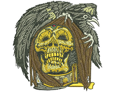 Embroidery Design: Skull Raven Lg<br>3.51H x 3.46W
