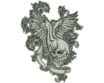 Embroidery Design: Skull Wings Lg<br> 6.06w X 8.01h