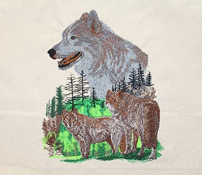 wolf pack scene embroidery design