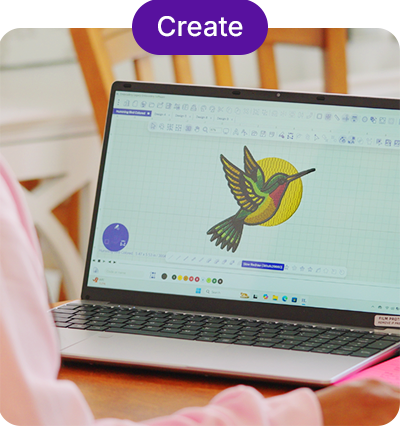 Create - Embroidery design being digitized on computer screen