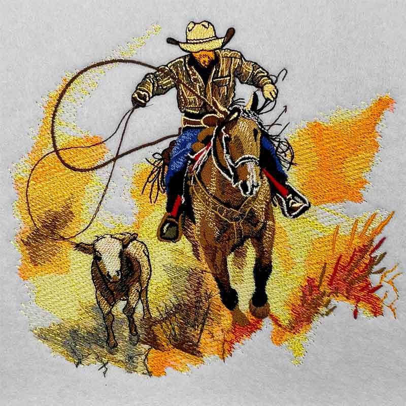 calf roping embroidery design