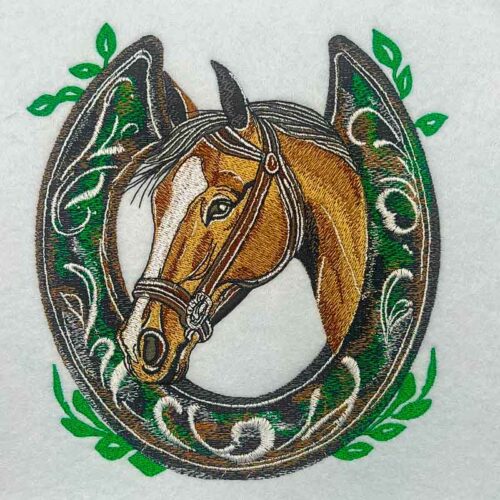 Horse shoe horse embroidery design