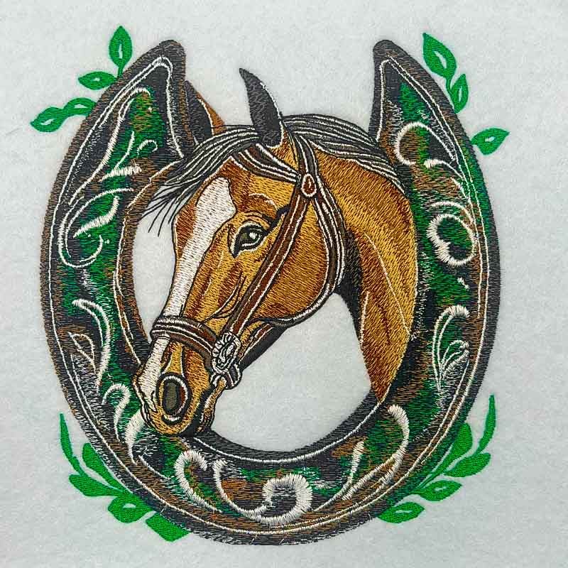 Horse shoe horse embroidery design