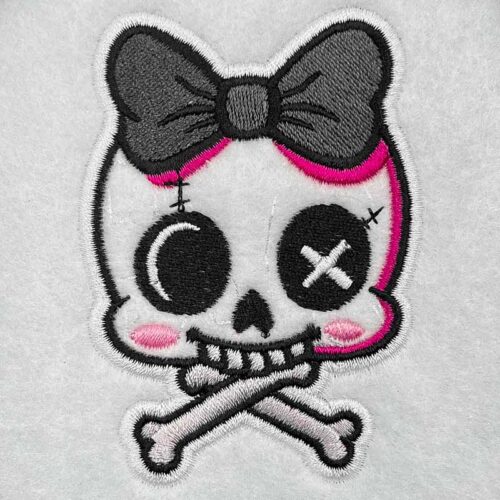 Girl skull black bow applique embroidery design