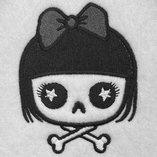girl skull black bow applique embroidery design
