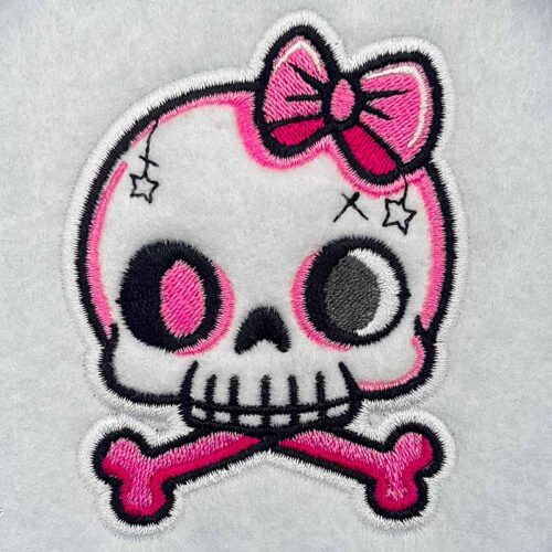 Girl Skull pink applique embroidery design
