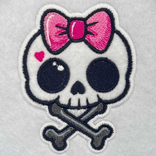 Girl Skull pink applique embroidery design