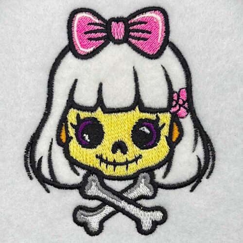 Girl Skull pink applique embroidery design
