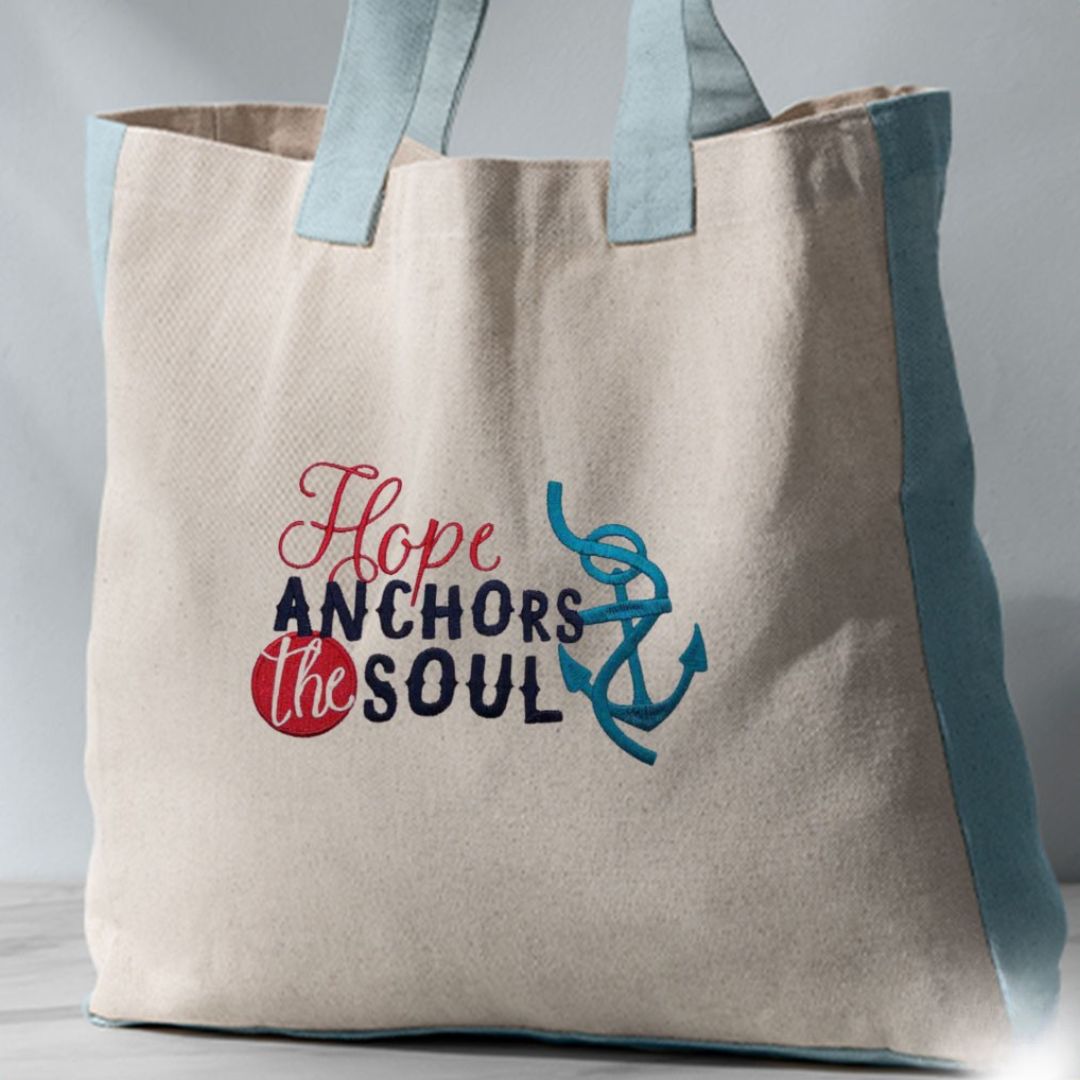 Sailing phrase embroidery design on tote bag