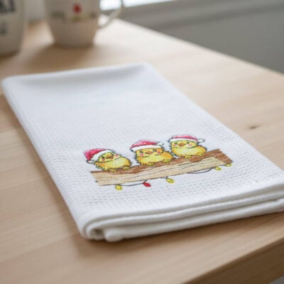 chicks on branch embroidery design on towel