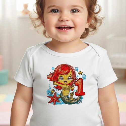 Mermaid baby number 1 embroidery design
