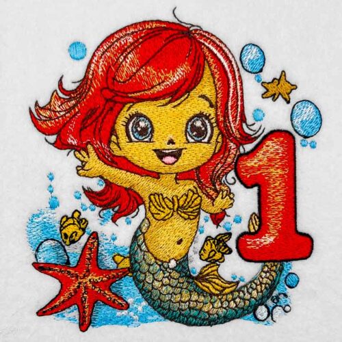 Mermaid baby number 1 embroidery design