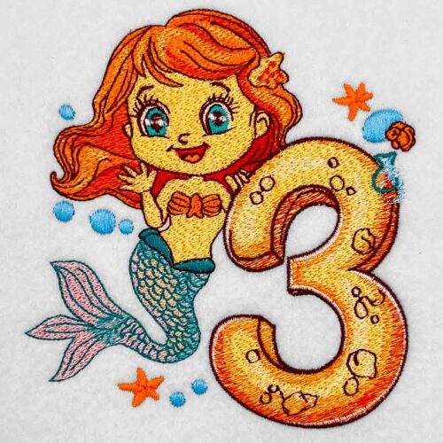 Mermaid baby number 3 embroidery design