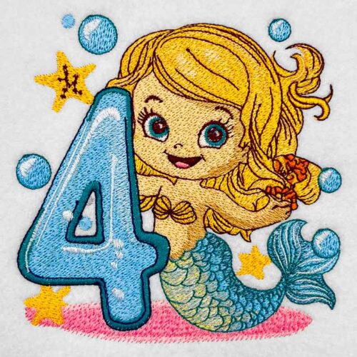 Mermaid baby number 4 embroidery design