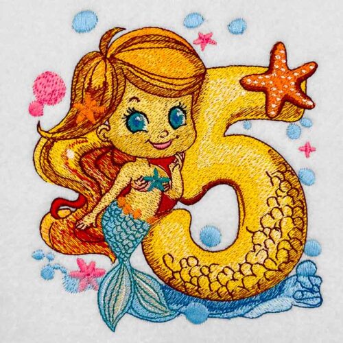 Mermaid baby number 5 embroidery design