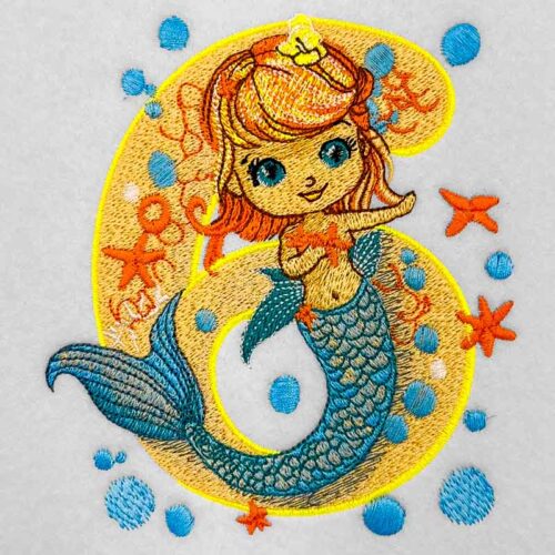 Mermaid baby number 6 embroidery design