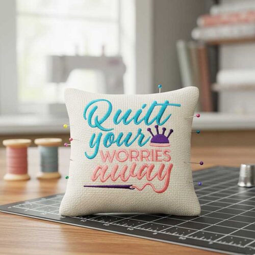 Quilt your worries away pin cushion