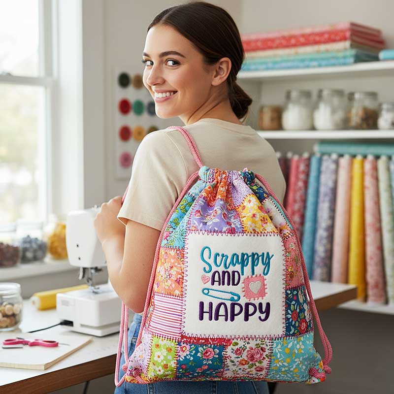 Scrappy and Happy drawstring bag