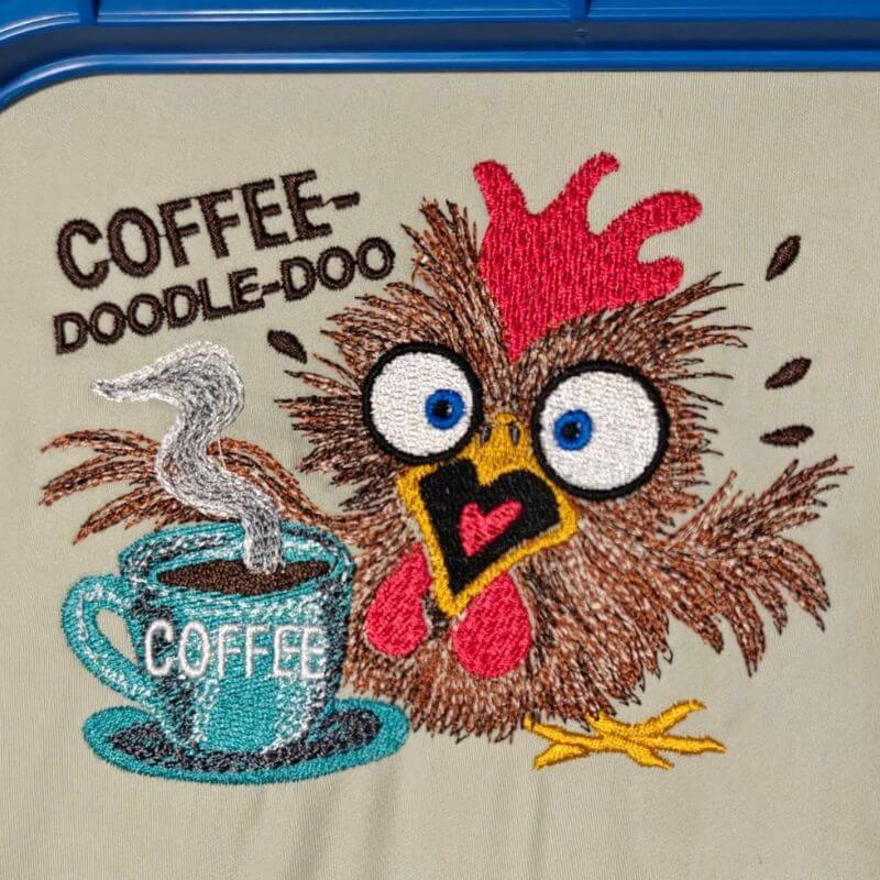 Chicken and coffee embroidery design stitch out