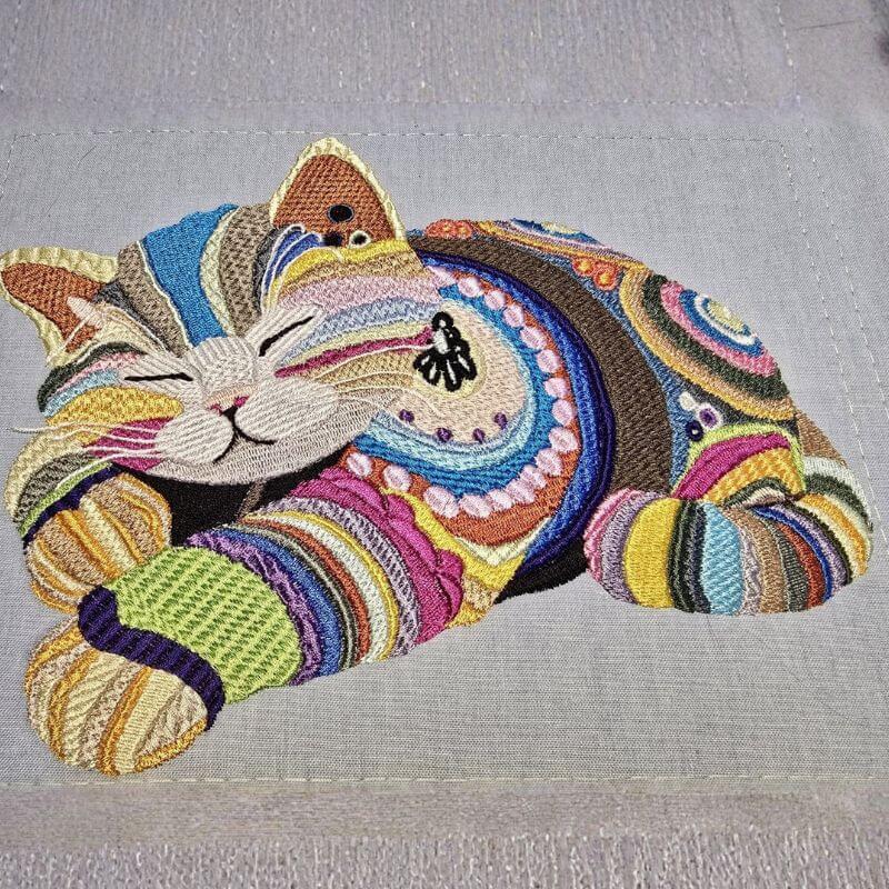 colorful cat embroidery design stitch out