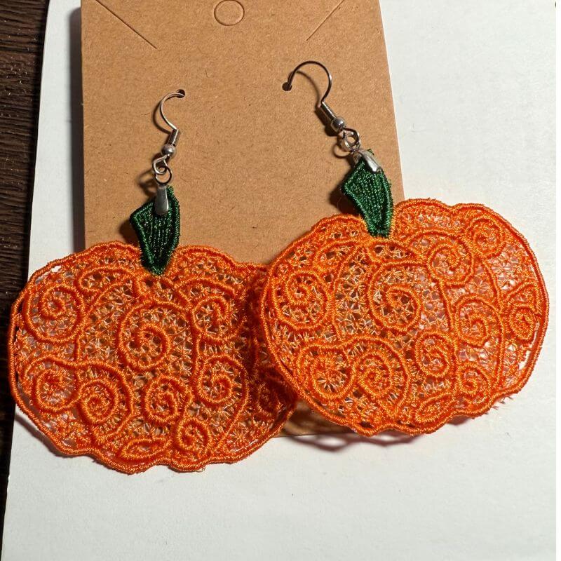 Pumpkin earrings embroidery design stitch out