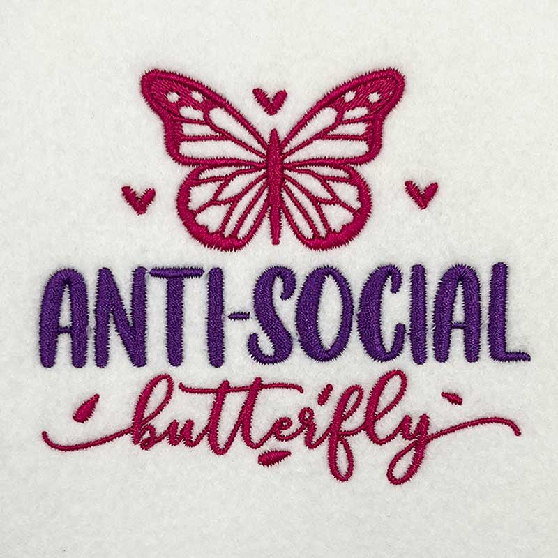 anti social butterfly embroidery design