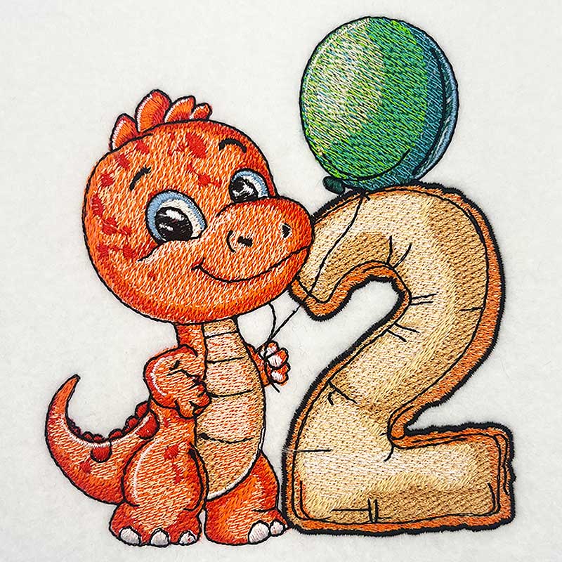 Dino number 2 embroidery design