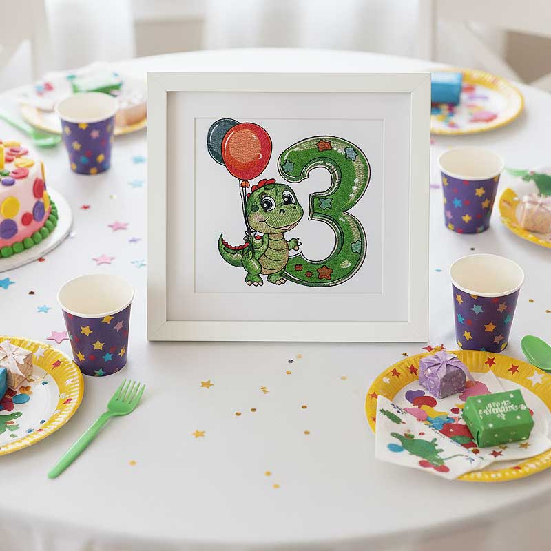 Embroidery Design: Dino Number 3 - Image 2