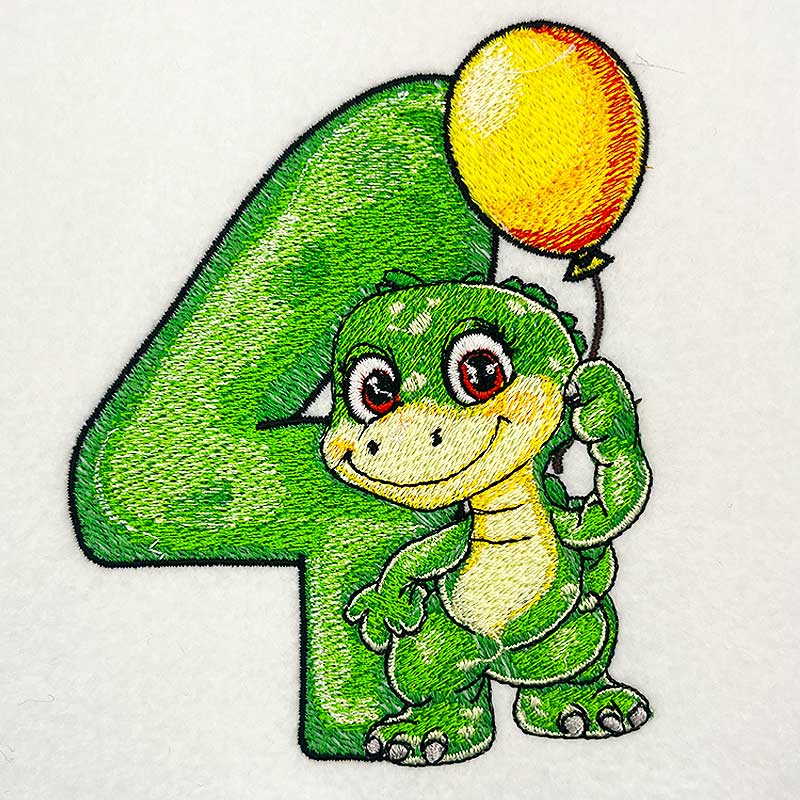 Dino number 4 embroidery design