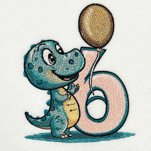 Dino number 6 embroidery design