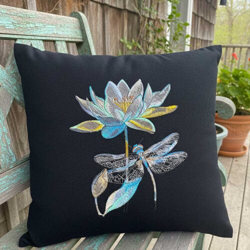 dragonfly lily cushion