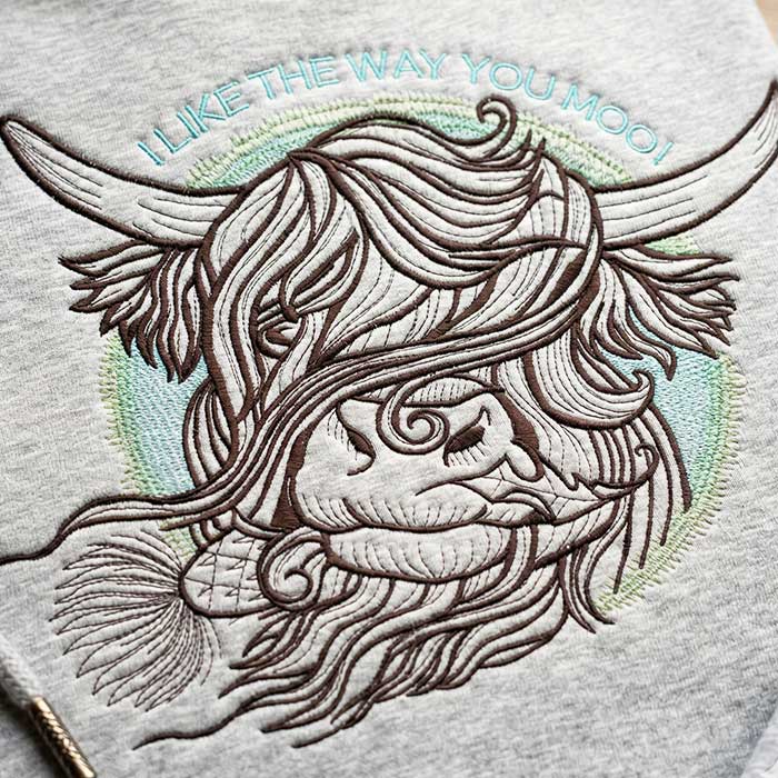 JudyM_HighlandCow | Embroidery Legacy Highland Cow Embroidery Digitizing Stitch out