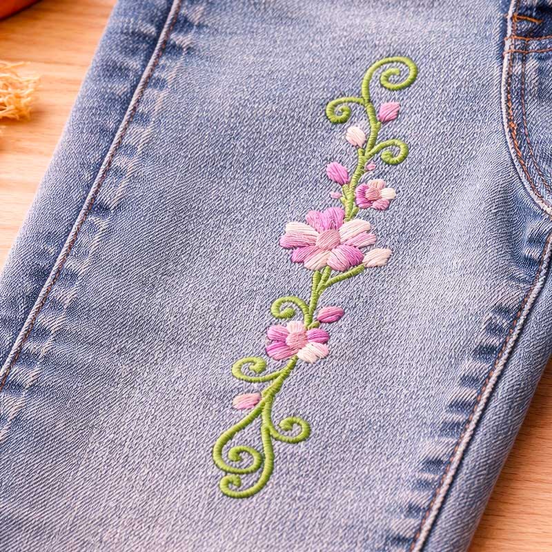 KarenD_FlowerJeans2 | Embroidery Legacy Flower on Jeans Stitch Out Made in Embroidery Legacy's Embroidery Digitizing Software