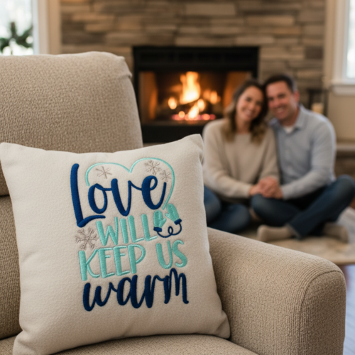 love will keep us warm cushion