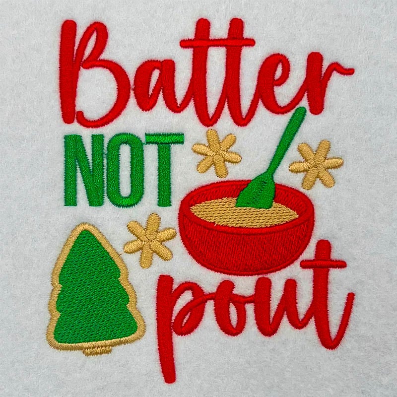 batter not pout embroidery design