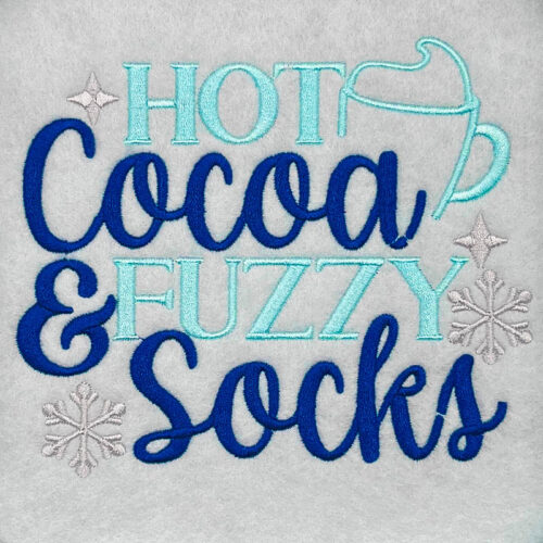 hot cocoa fuzzy socks embroidery design