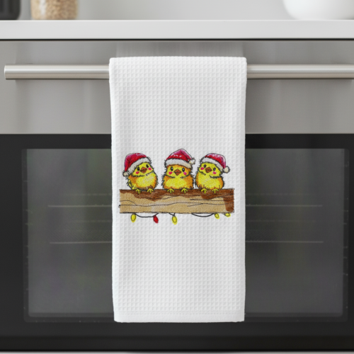 Christmas chicks tea towel