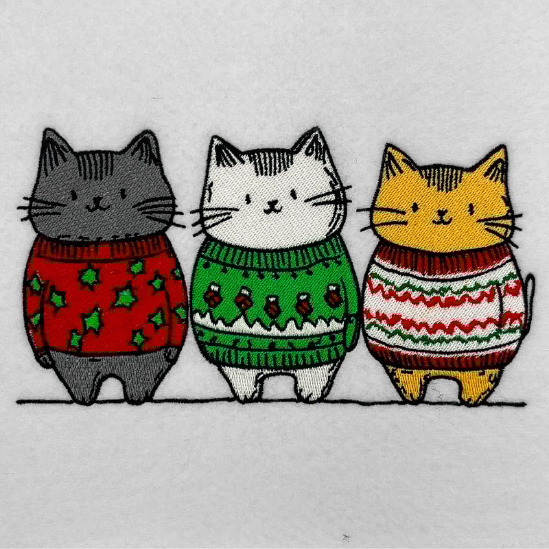 christmas sweater cats embroidery design