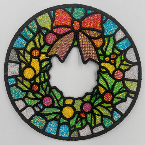 stained glass wreath embroidery design