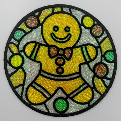 stained glass gingerbread boy embroidery design