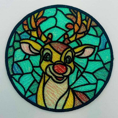 stained glass reindeer embroidery design