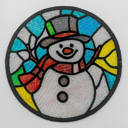 stained glass snowman embroidery design