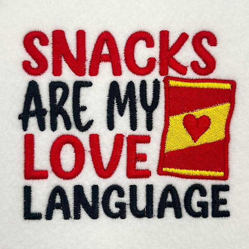 snacks love embroidery design