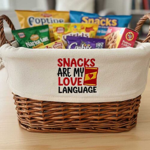 Snacks are my love language basket liner