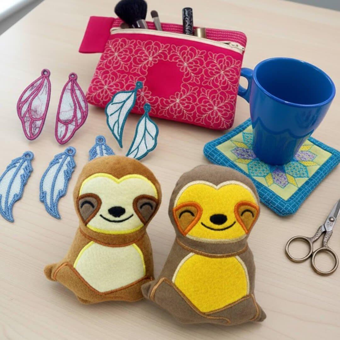 Four decorative embroidery designs showing digitizing techniques from the Fun Effects course