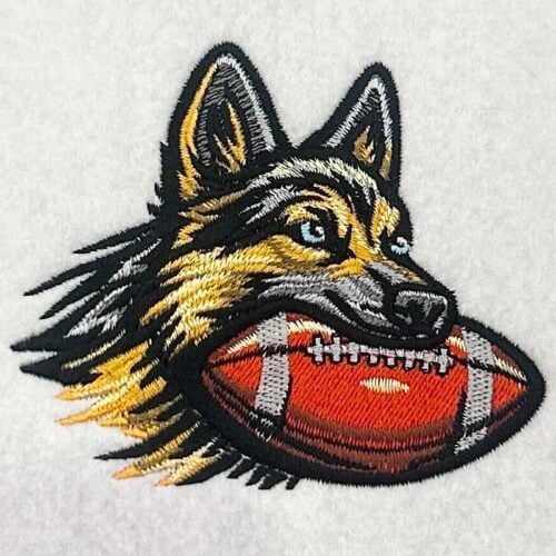 German Shepherd with ball embroidery design