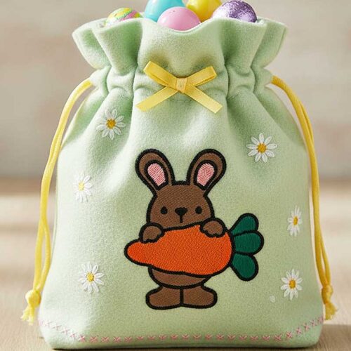 bunny holding carrot bag