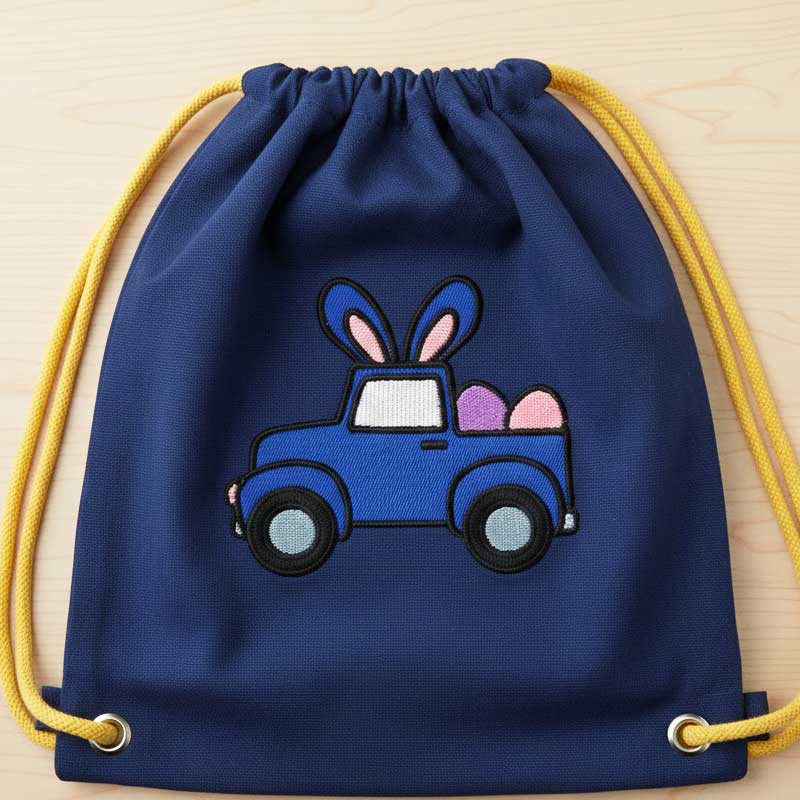 SDEA_BunnyTruckDrawstringbag | Embroidery Legacy bunny truck drawstring bag