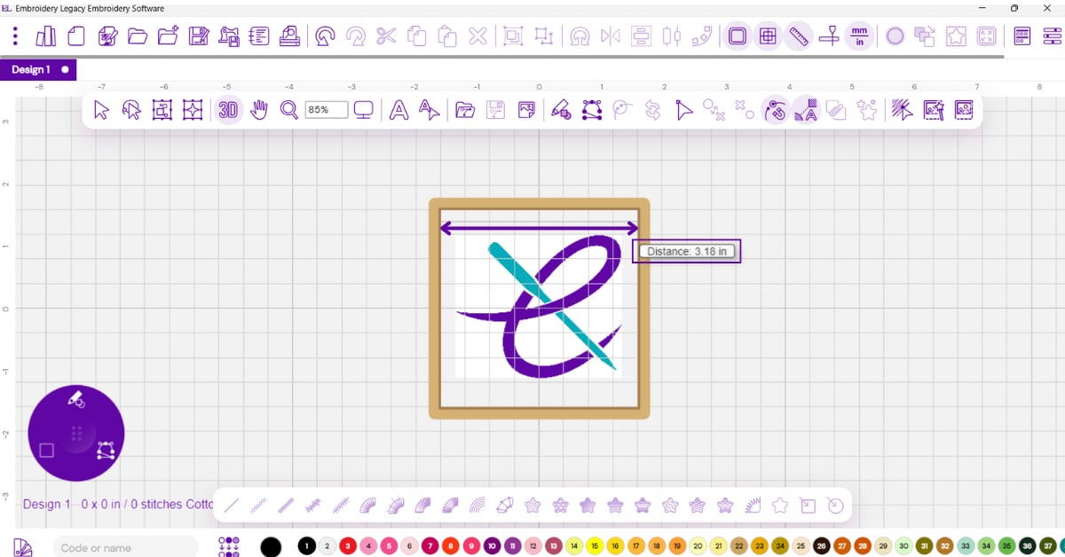 Using an embroidery hoop to size a logo design correctly in Embroidery Legacy software